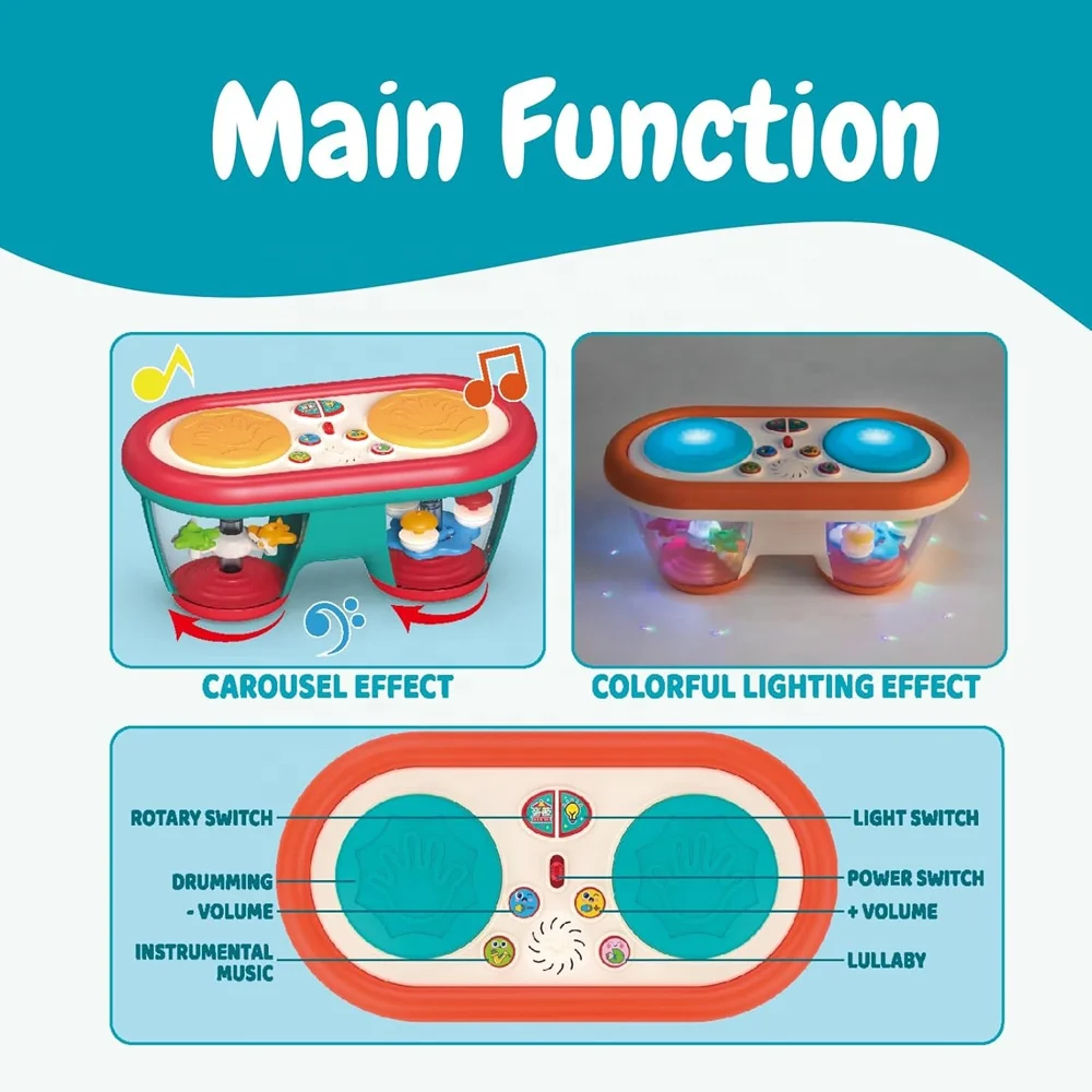 Baby musical hand clap drum toy color change night light drum projector toy musical instrument with rotating lights and sounds