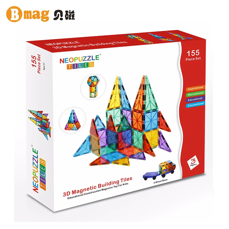 155pcs Kids Educational Magnetic Building Blocks Tiles for Toddlers ASTM 5 to 7 Years 8 to 13 Years 2 to 4 Years