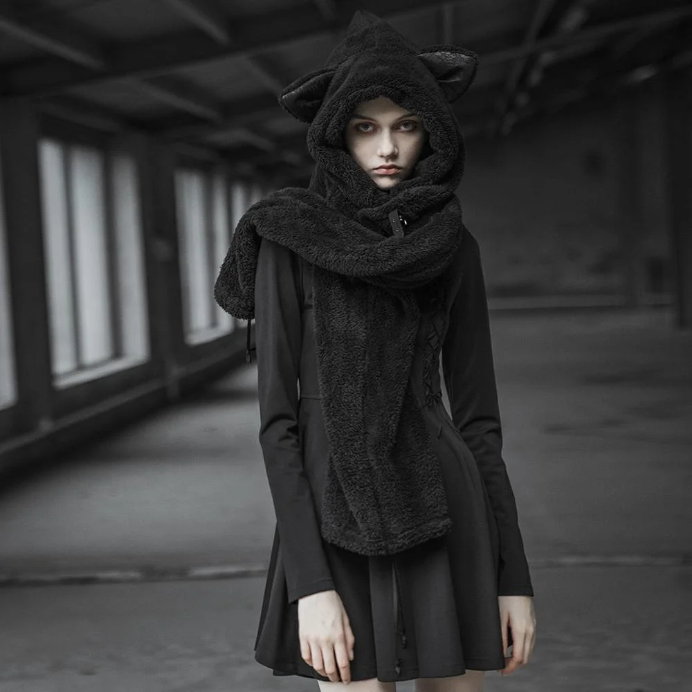 PUNK RAVE Loose Short Cap Jacket OPY-377XDF Hoodie Black Winter Coat Hooded Coat Women Overcoat