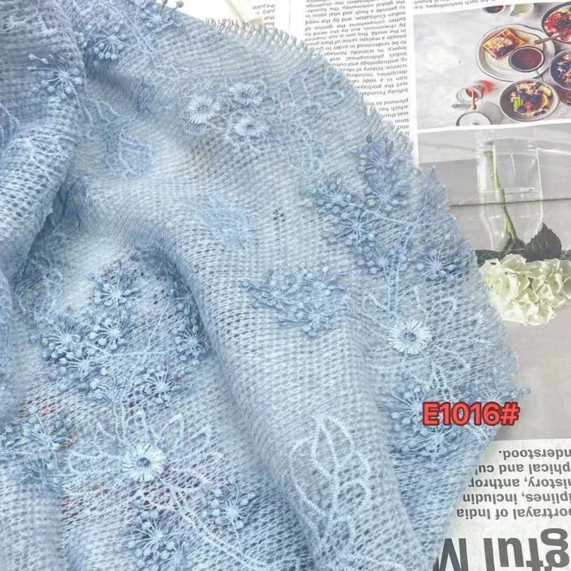 New 3D embroidery flower bridal laces fabrics hollowed out crochet 100% acrylic knitted lace fabric for dress