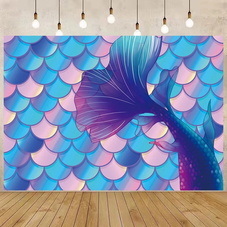 Mermaid Backdrop Under The Sea Birthday Themed Photography Background for Girl Mermaid Princess Party Cake Table DecorationH0833