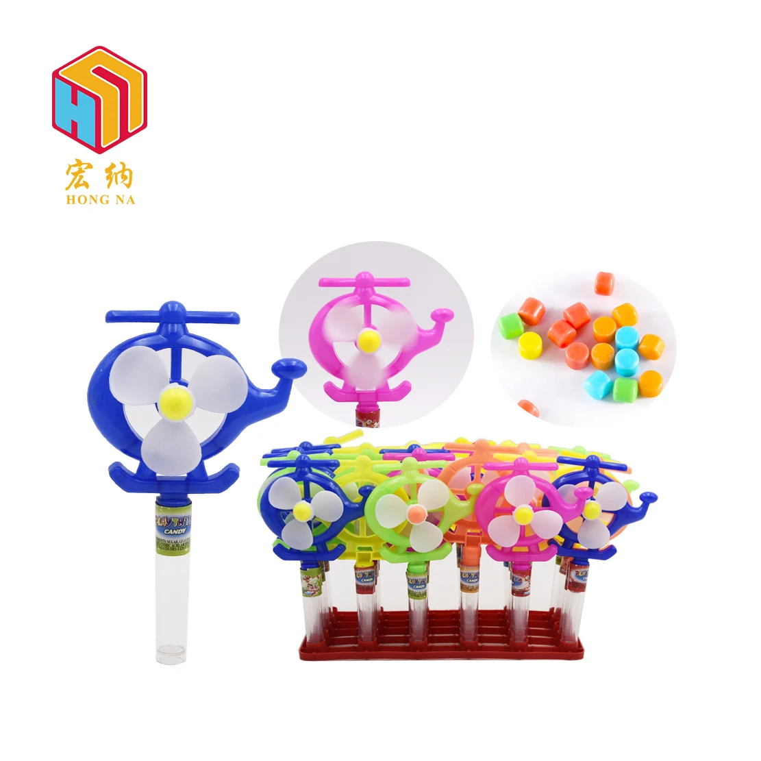 cheap price blade helicopter shape kids candy plastic hand fan toys