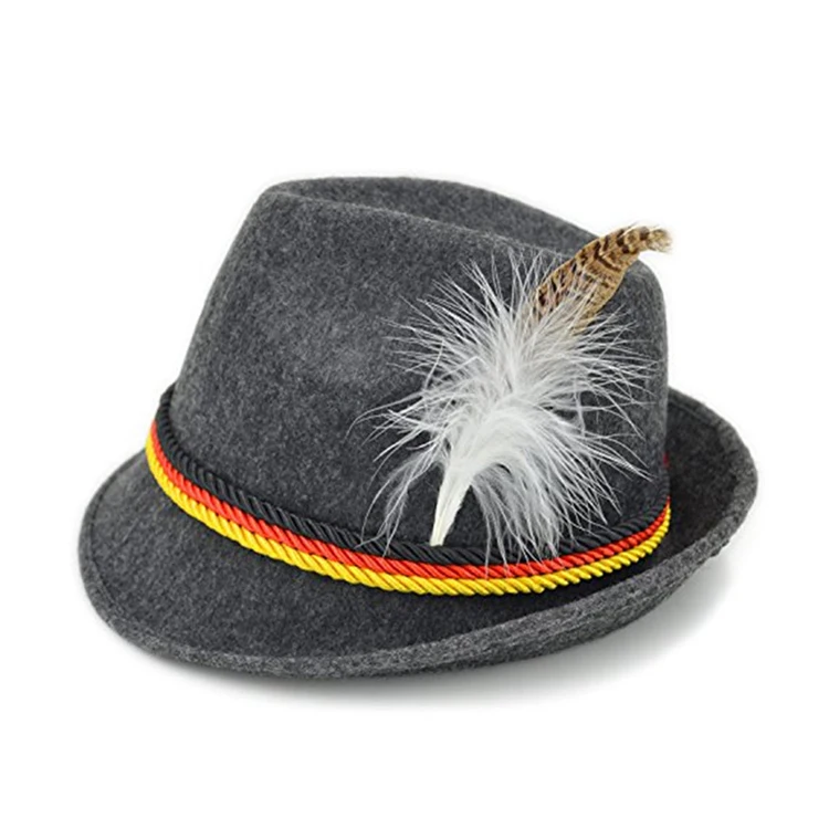 Low MOQ custom logo design unisex adults German oktoberfest decoration feather fedora hats oktoberfest hats