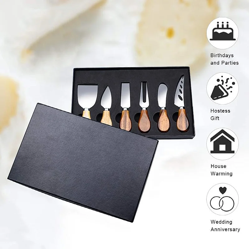 High quality cheese knife 6pcs/set cheese slicer accessories wood handle cheese tools with gift box