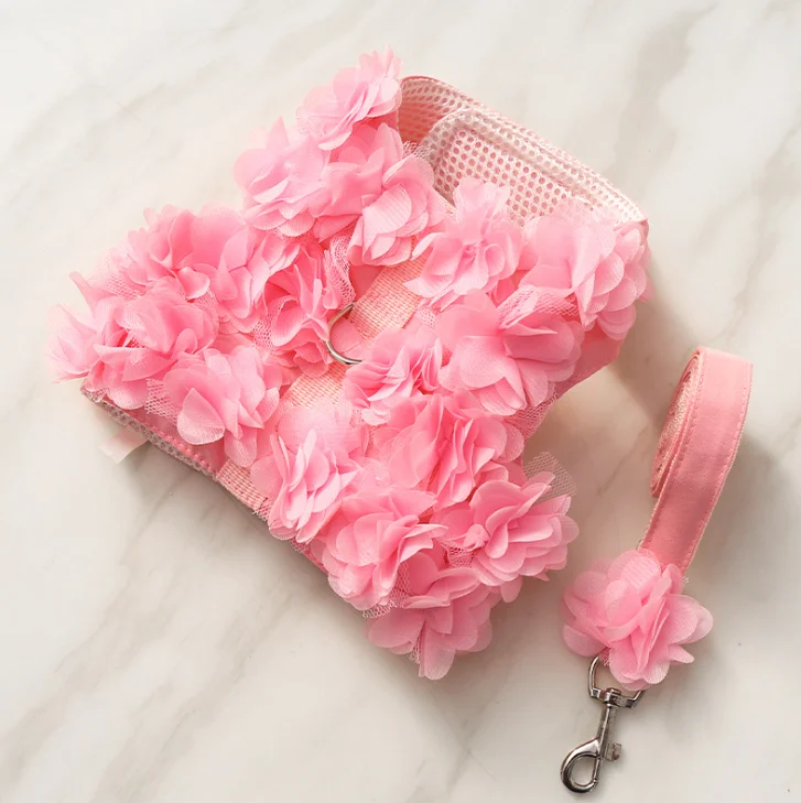 Wear Convenience Pet Clothing Chest Strap Traction Small Floral Lace Multiple Color Options Set Dog Harness