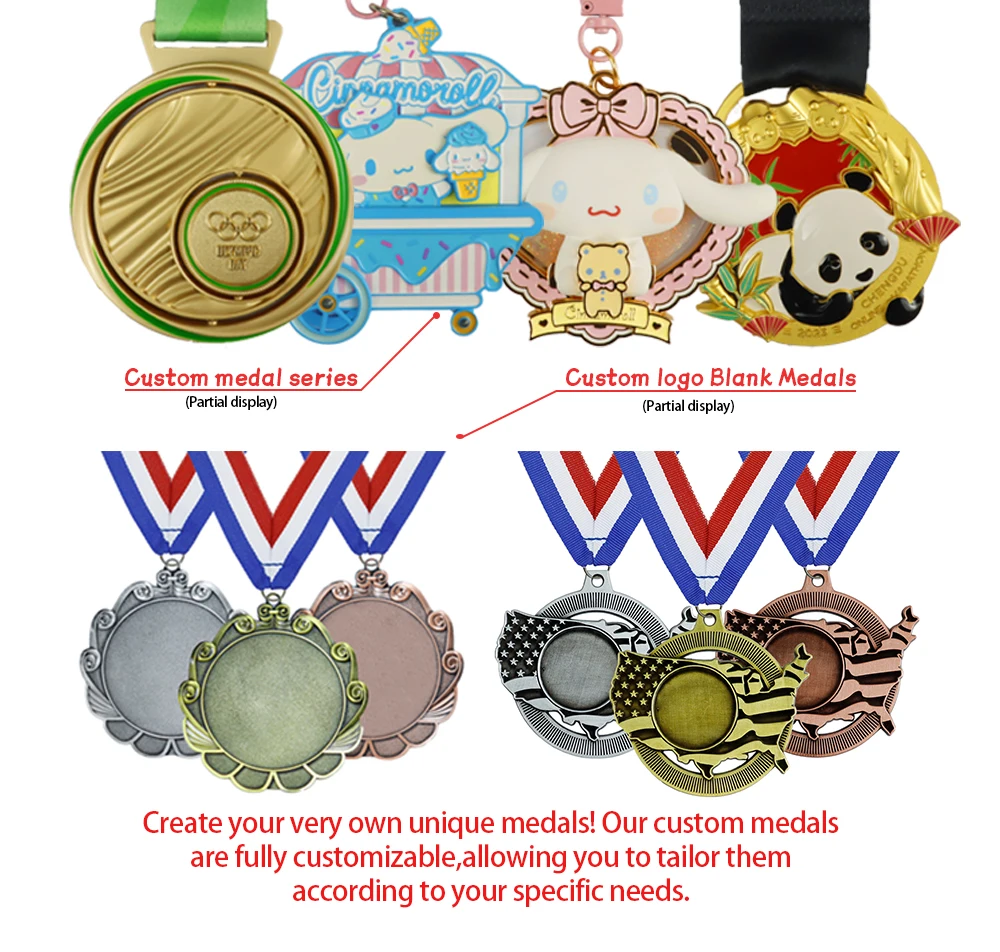 Customised Logo Medallion Running Wall Stand Award Metal Customization With Ribbon Custom Race Glow Medals Sports Blank Medal