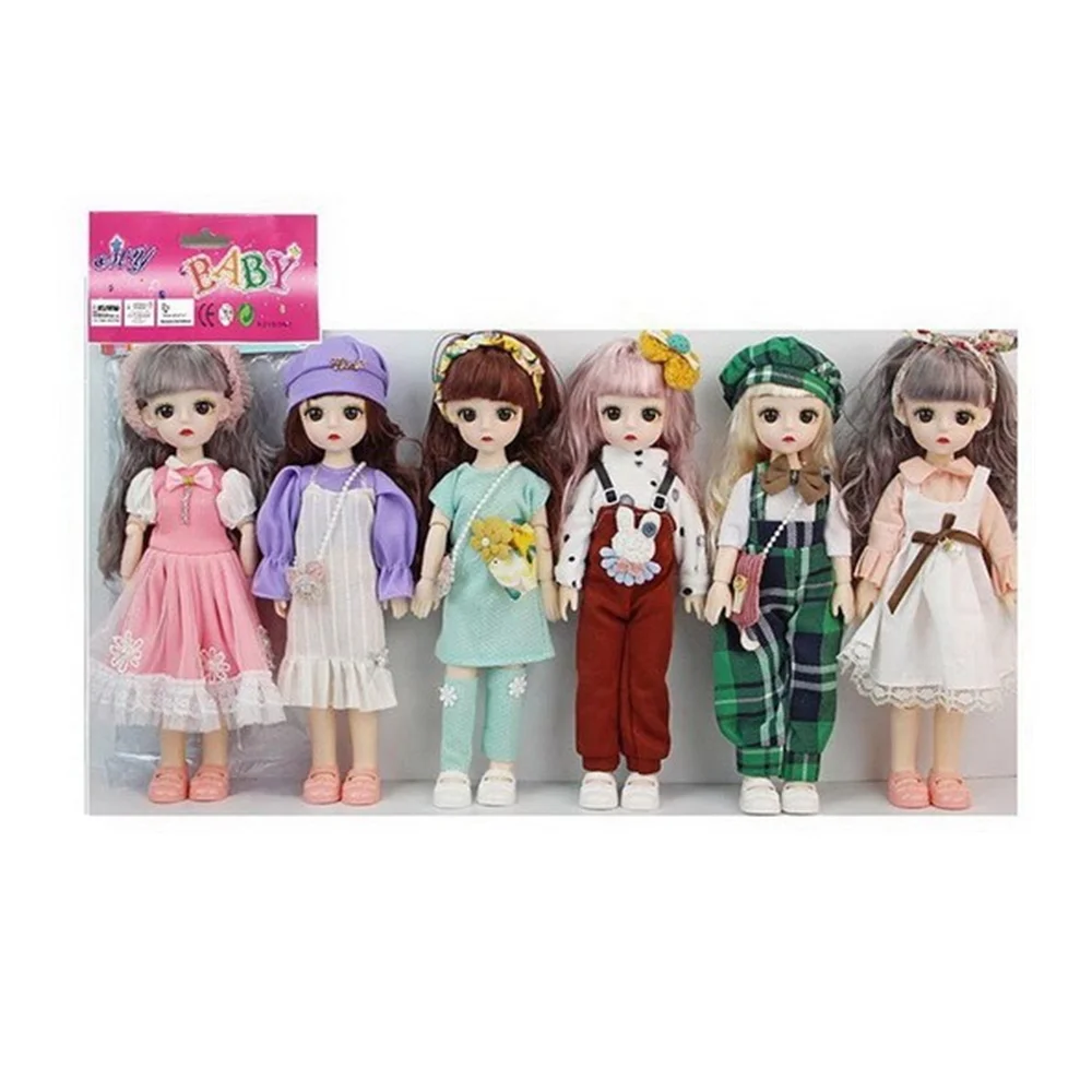 6pcs High Quality 14 Inch Doll Solid Body 3d Real Eyeballs Joint Fashion Toys Girl for Children