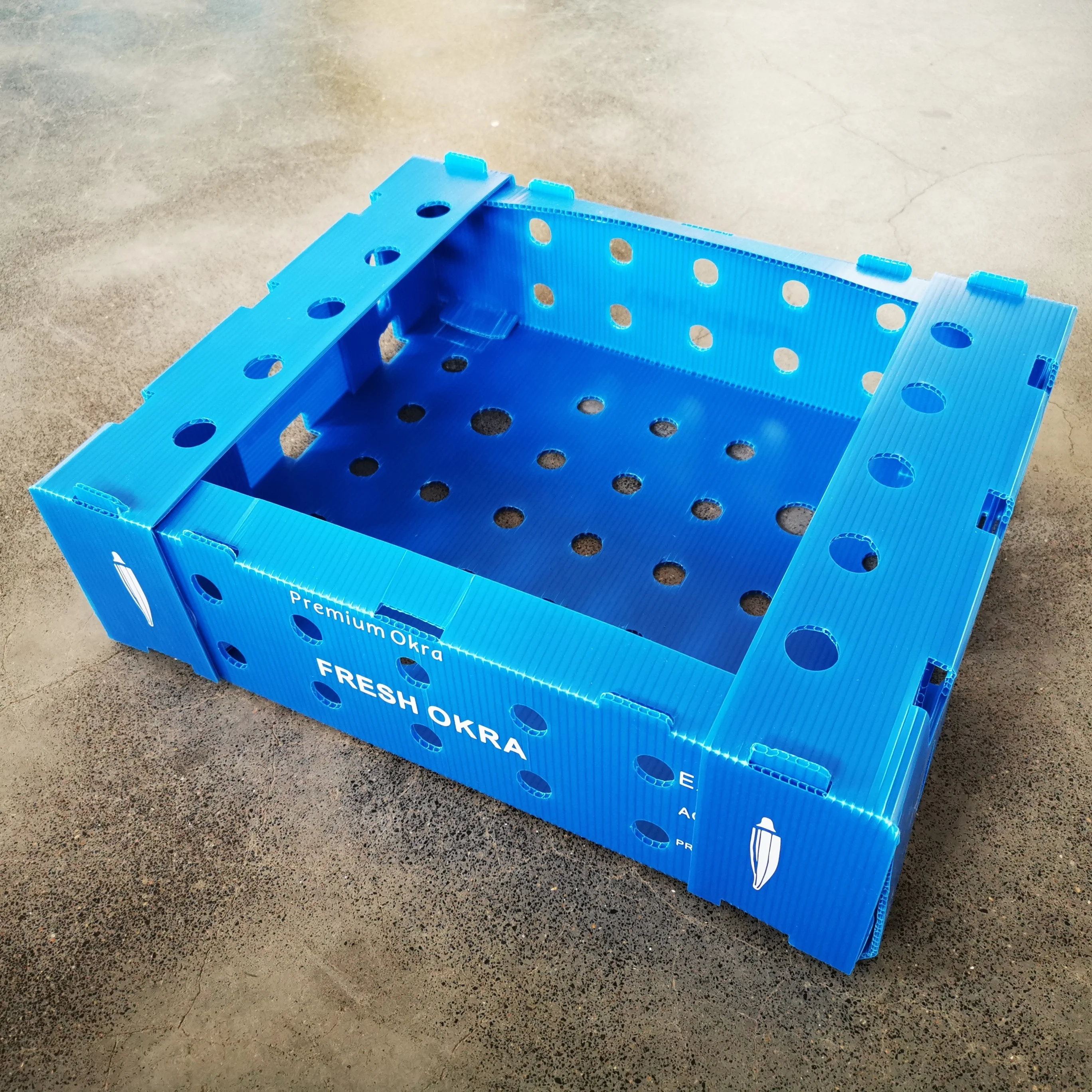 Durable Waterproof Foldable Stackable PP plastic corrugated boxes for okra refrigerated packing transportation