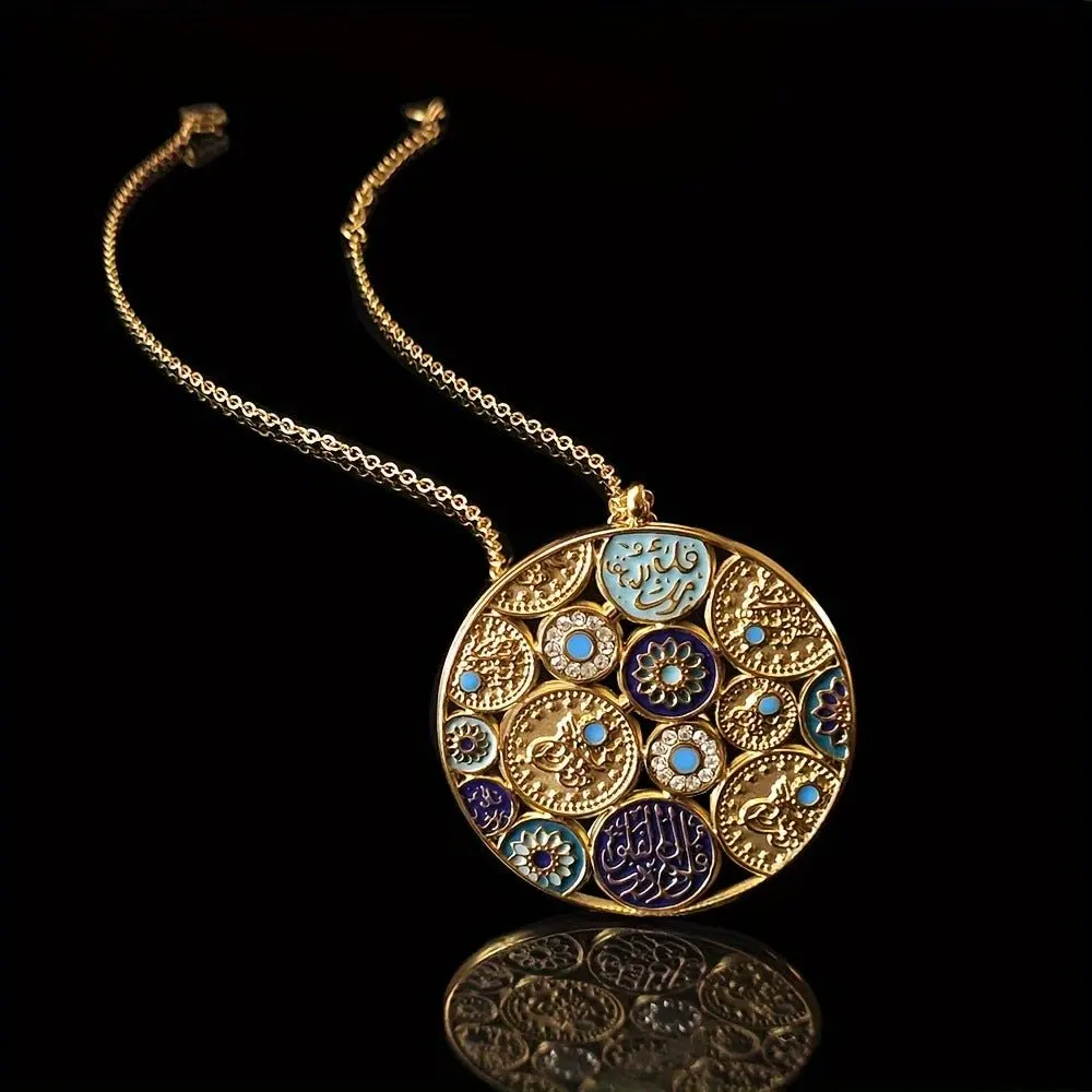 New fashion ethnic necklace Muslim Vintage Letter Pattern Jewely Stainless Steel 18K Gold Plated Zircon Necklace