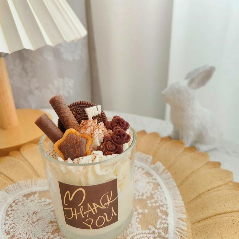 Handmade DIY Soy Wax Simulated Ice Cream Chocolate Glass Aromatherapy Candle Cute Strawberry Fruit Food Dessert Scented Candles