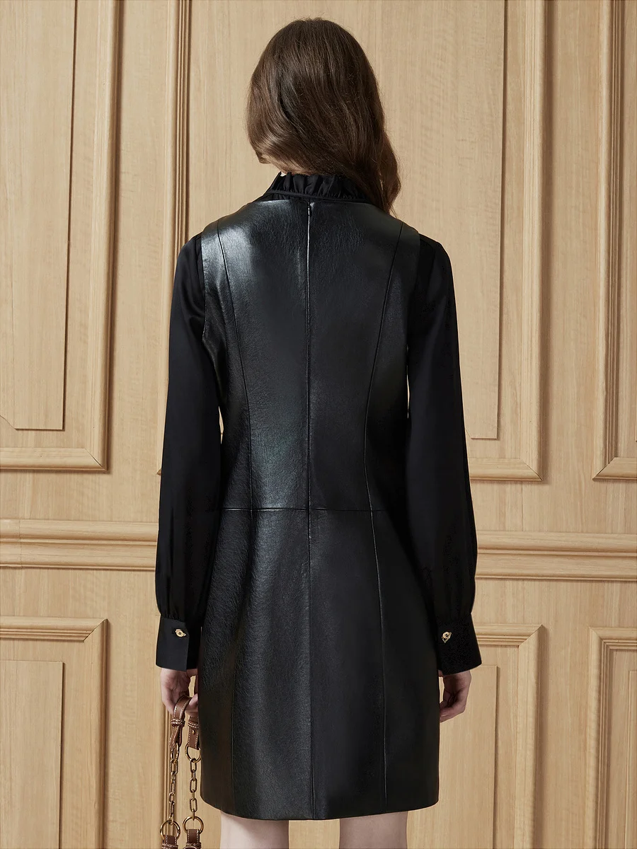 YRP012 Upmarket Chic Style PU Leather Jumper Skirt Good Quality Artificial Sheep Leather  Fluid Dress