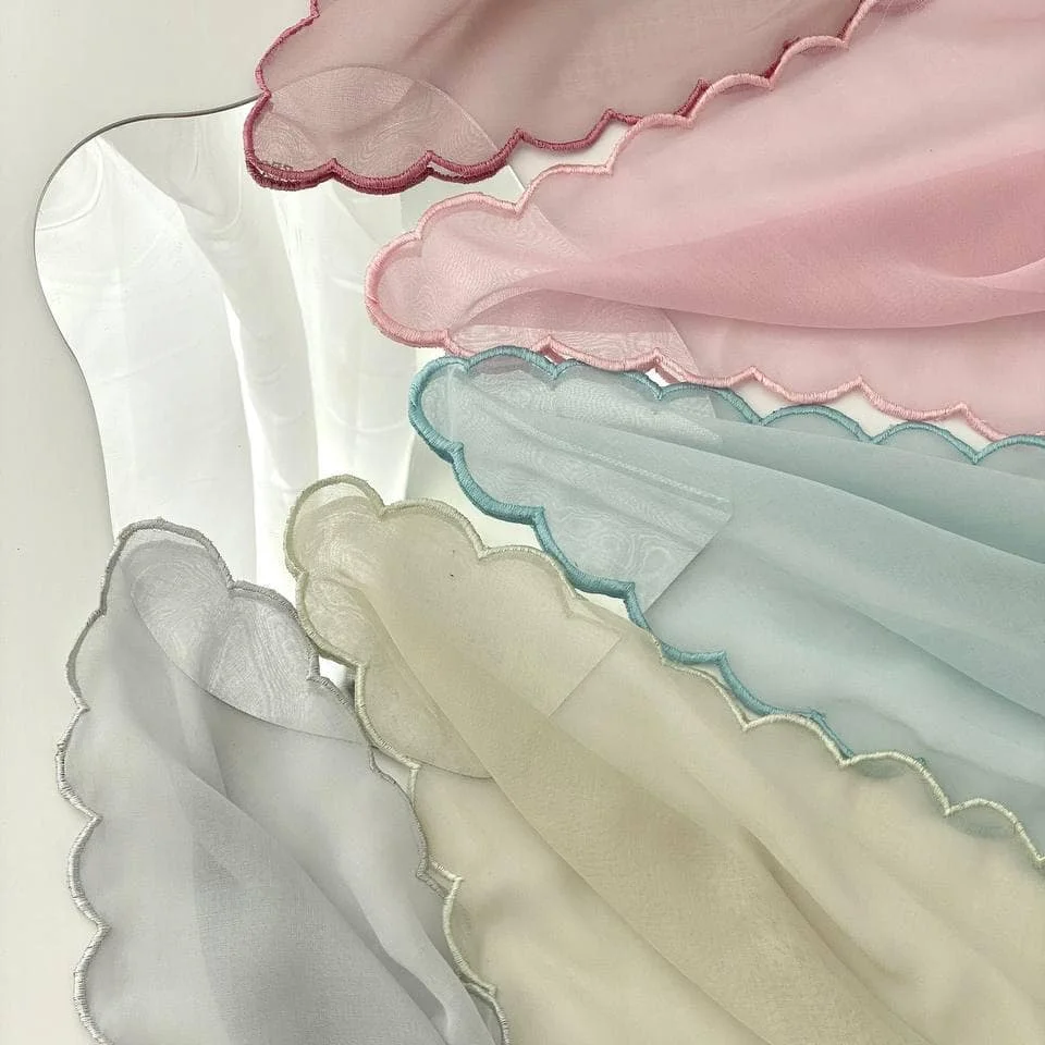Customized scallop luxury hijab chiffon scarf plain chiffon scarves shawl hijab women square 90*90cm premium chiffon hijab 2022