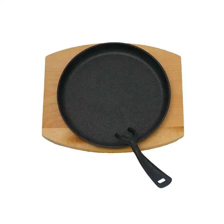 Mini round cast iron bbq grill plate with wood base for wood stove