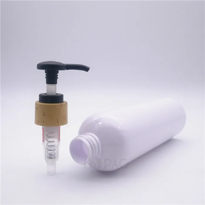 white cosmo round 24/410 shampoo bottles 300 ml with wooden printing pump