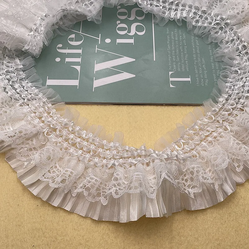 Stock 7.5CM wide color elastic folding lace skirt cuff lace trim black