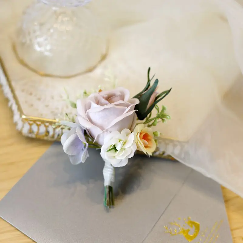 European Style Handmade Faux Corsage Silk Rose Artificial Wrist Flowers For Wedding Bridesmaid Mother Decor