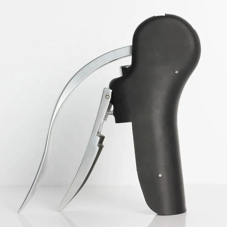 Lever Wine Corkscrew Personalized Wine Opener with Foil Cutter Steel Vertical Lever Corkscrew, Black and Silver