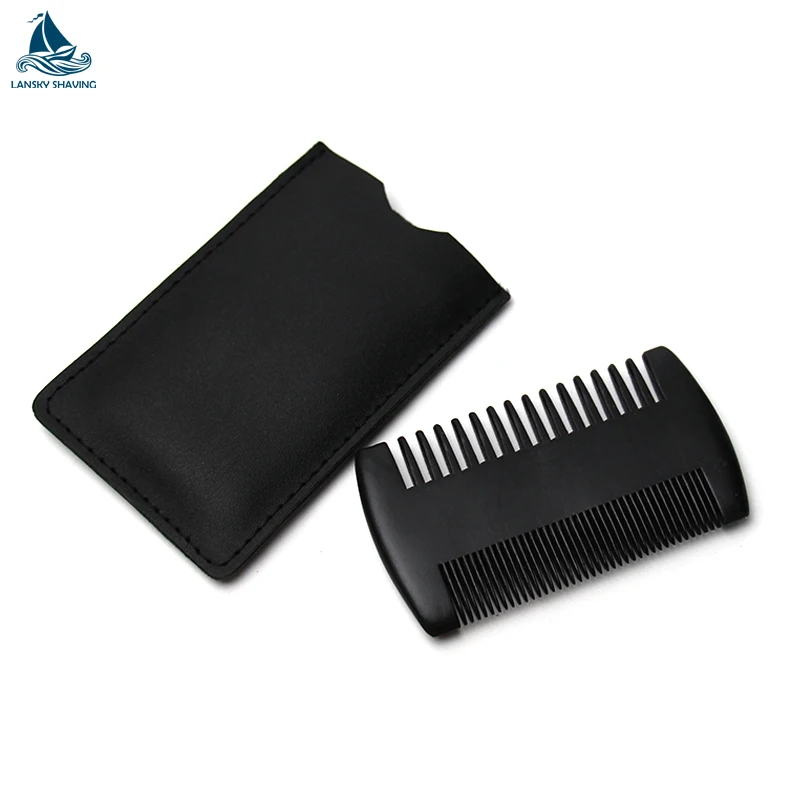 Wholesale custom Fine and Coarse wood bamboo lice hair matte black beard comb for man