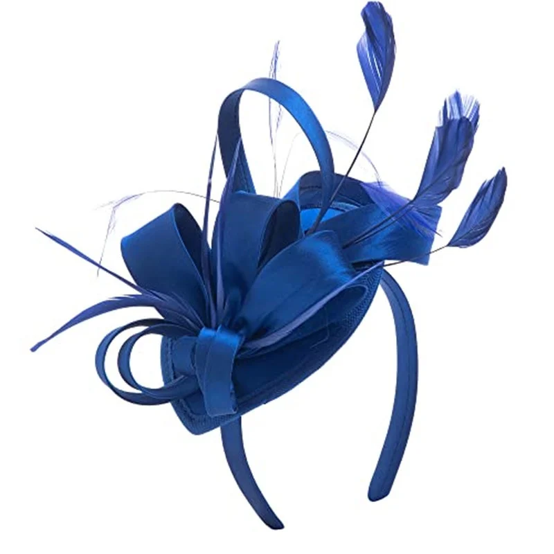 2024 Latest Design Hair Accessories Red Satin and Feather Mini Hat Fascinator Hairband Headband