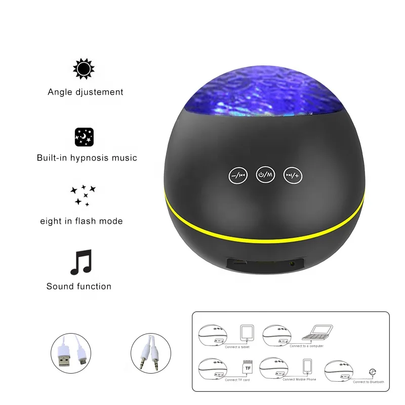 New Design Lucky Stone Shape USB LED Starry Night Light Ocean Wave Projector with  Remote Control