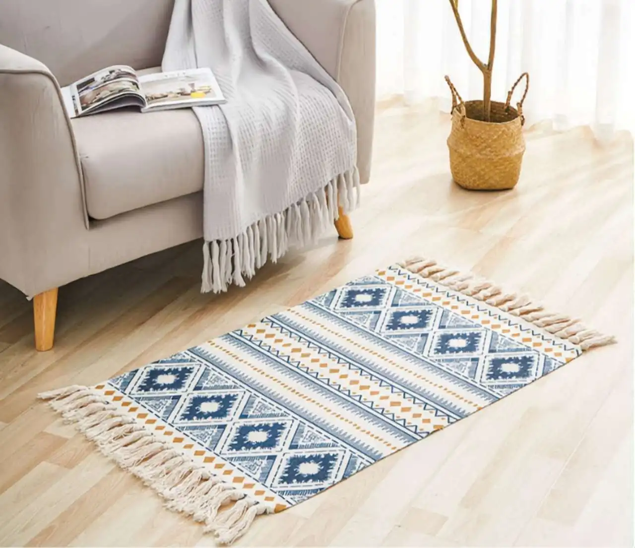 Machine Washable Cotton And Linen Bedroom Bedside Mats Long Floor Mats Living Room Sofa Carpets Tatami Mats