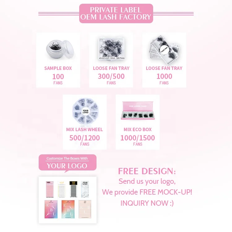 Korea fiber mix 3D 4D 5D 6D 8D 10D 12D 0.03 0.05 0.07 0.10mm L curl pointy base promade volume fans loose lashes