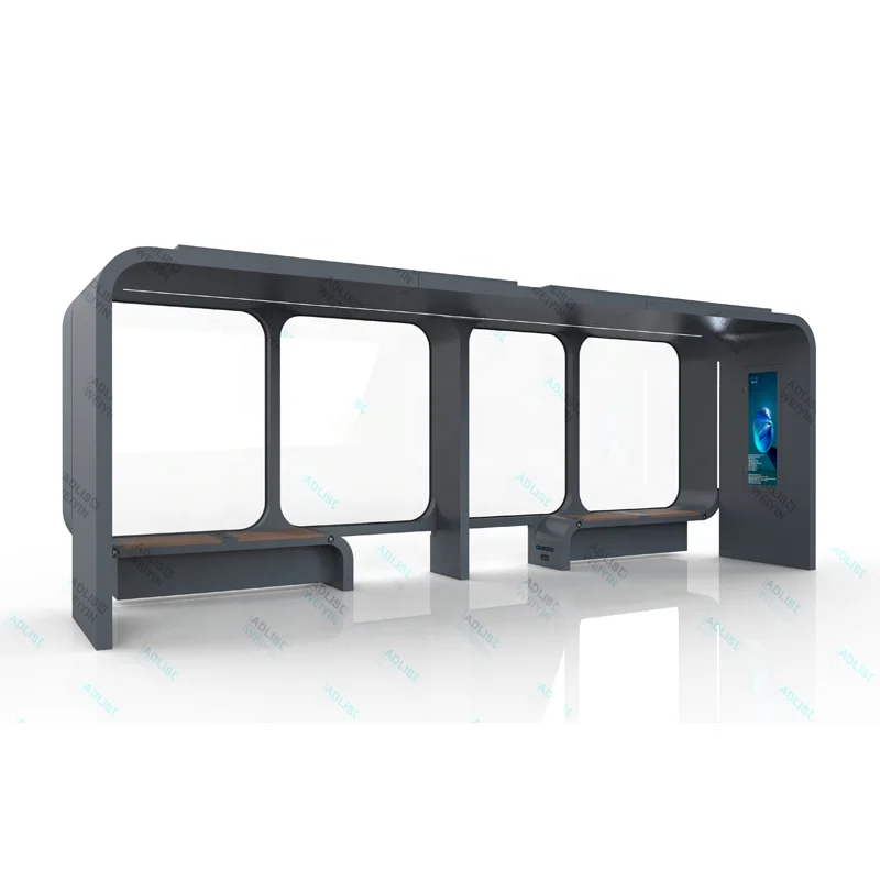 High Quality Stainless Steel Solar Bus Shelter Modern Multi-Functional Smart Bus Stop with Glass Material