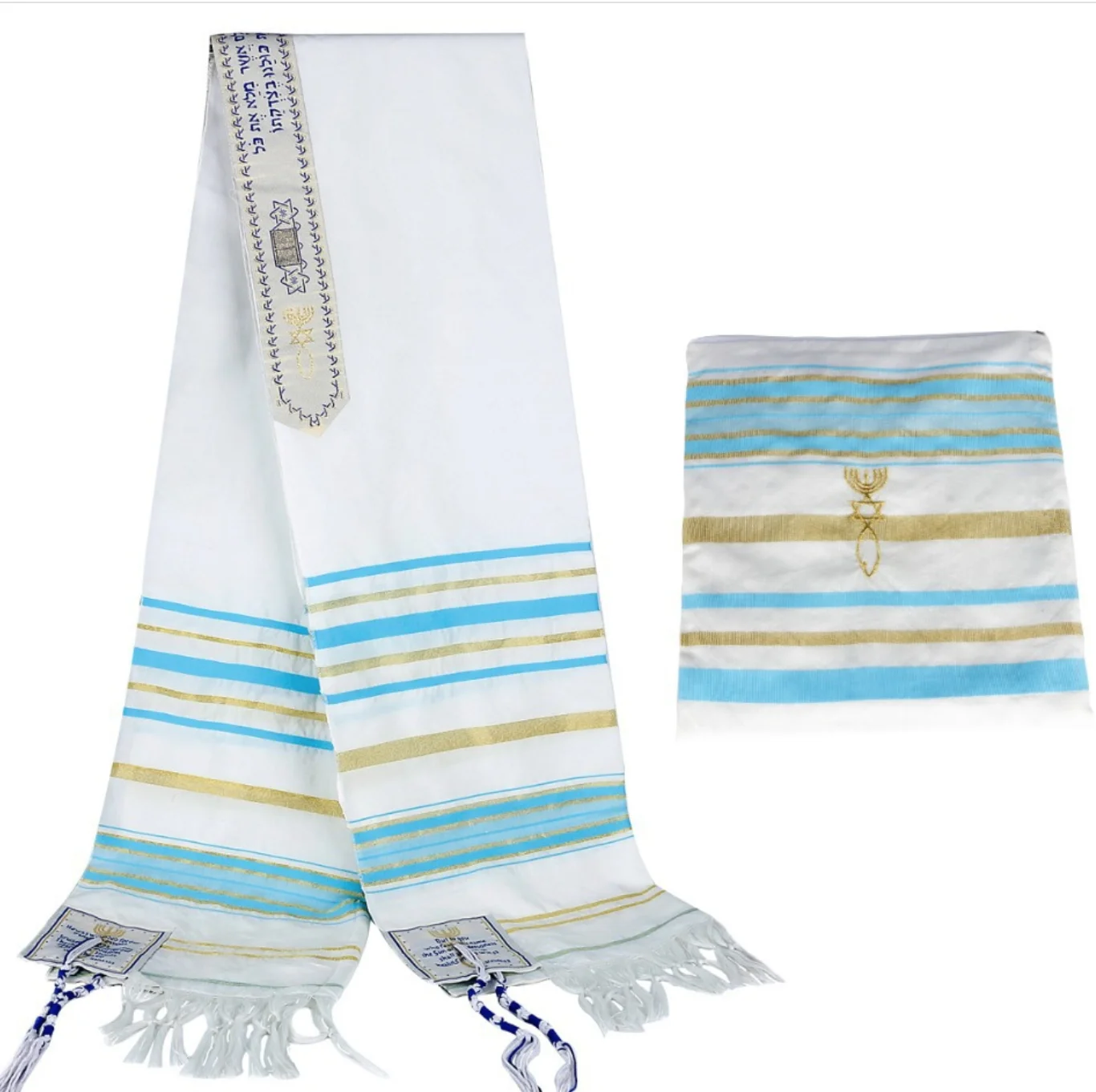 Custom Unisex Kosher Israel Muslim Jewish Talit Christian Polyester Large Prayer Shawl With Bag