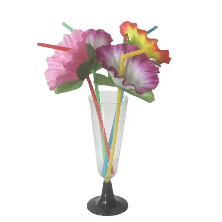 Drinking Straws Plastic Disposable Flowers Colored Straws Luau Party Supplies Wedding  Hawaii Hawaiian Drink Flower Straw