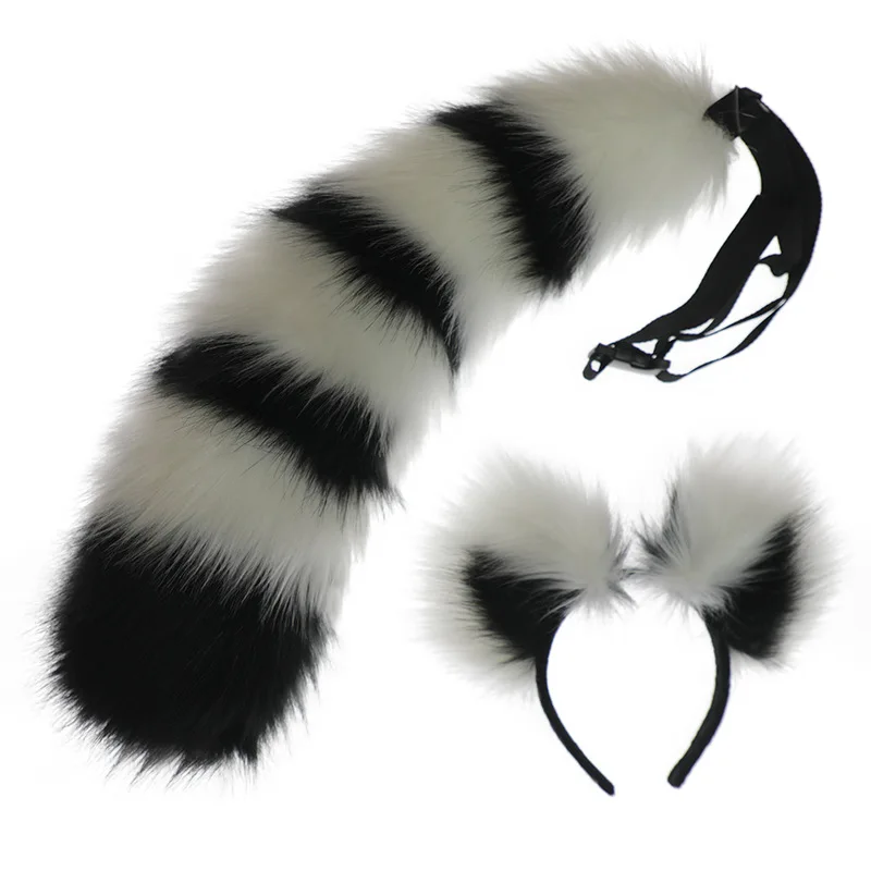 Animal ear and tail plush props raccoon and panda ear headband and tail suit