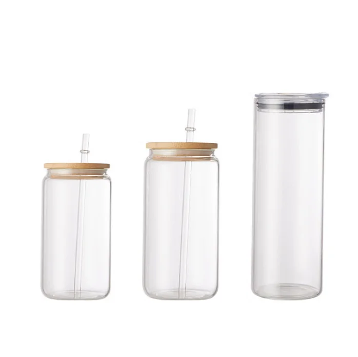 China manufacturer factory price glass coffee cup with straw glass cup with bamboo lid
