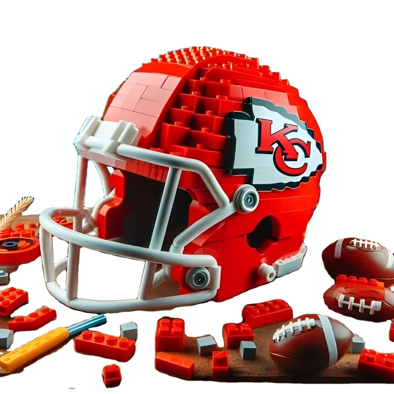 Jizai  New Design NFL Helmet Custom Blocks  Rugby Helmet  bricks Kansas City Chiefs Mini Helmet  3d moc construction