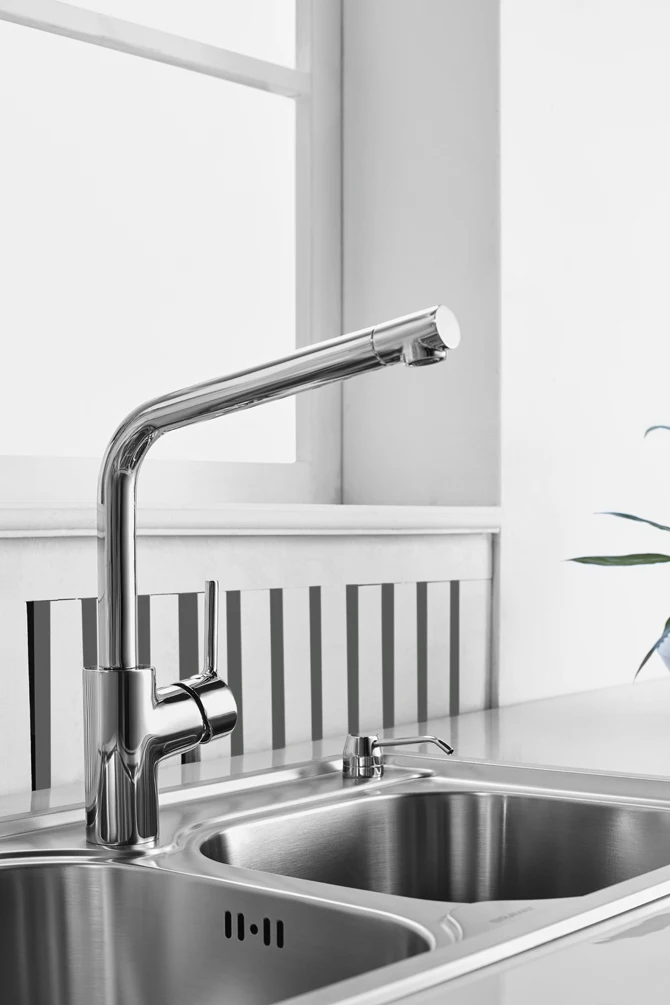 Bravat Commercial Chrome Deck Mounted Brass Single Handle Water Kitchen Sink Faucet Mixer