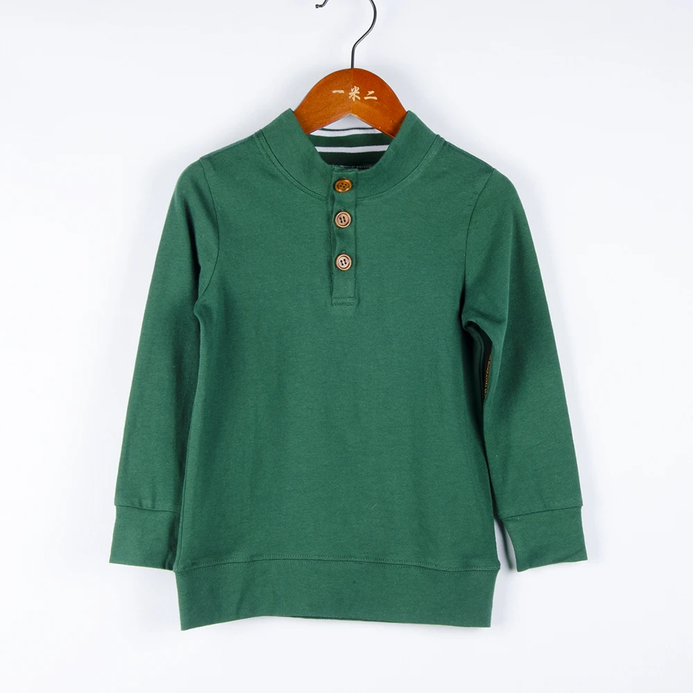 Little Boys Casual Wear Cotton Spandex Blend Long Sleeve Stand Neck Top Solid Color Wooden Button Up Shirts