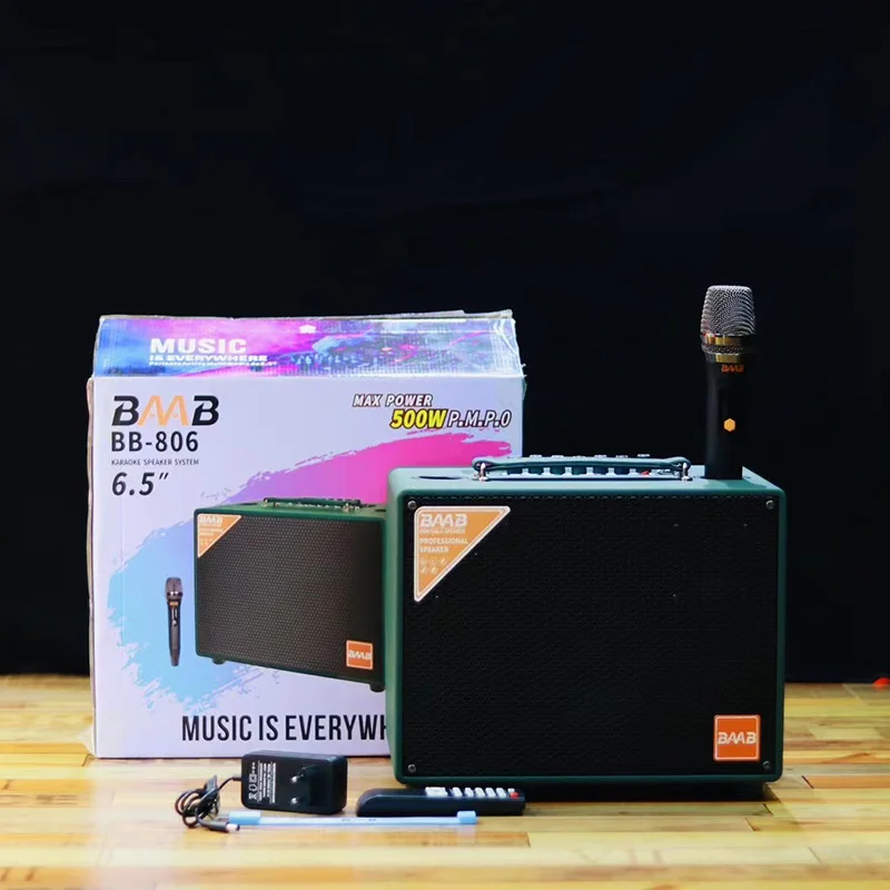 Model Desk Karaoke Speaker Wooden Box Portable Home Theater System With Two Wireless Microphones