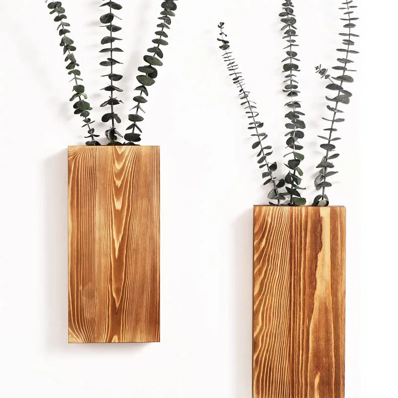 2 Pack Wood Wall Planter for Dried Flowers and Artificial Greenery Plants, Dried Pampas Glass Holder, Wooden Pocket Vase, Farmho
