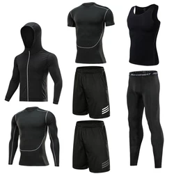 7 Piece Set Men Gym Athletic Wear Fitness Custom Sweatsuit Sportswear Running Workout Sets Tracksuits Jogger Suit with Logo