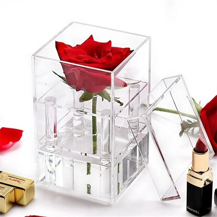 exquisite clear acrylic long stem single real rose flower gift box