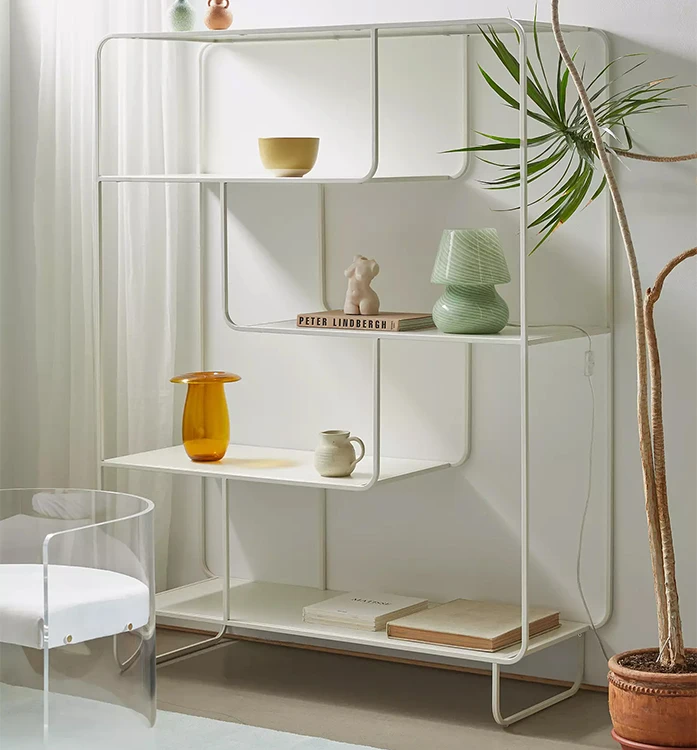 New arrival Modern Metal Home Furniture Wall Book Shelf Corner Long Wall Living Room Wrought Iron Bookshelf