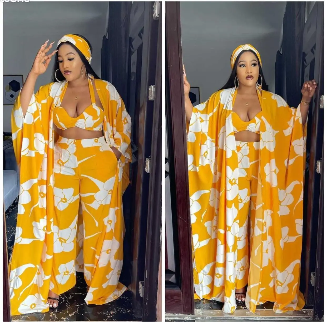 African Dresses for Women 4 Piece Set 2021 Summer Clothes Maxi Dress Sets Pants Suits Abaya Dubai Robe