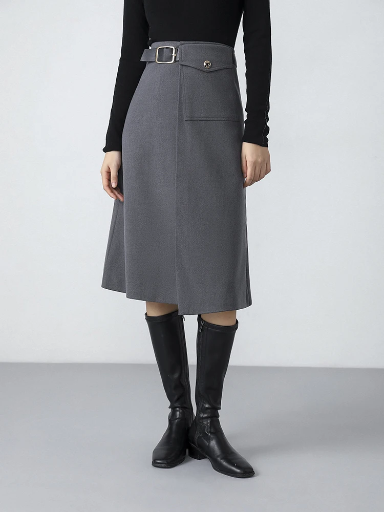 HISOKEY asymmetric design half skirt commuter women clothing Solid high waist mature long skirt