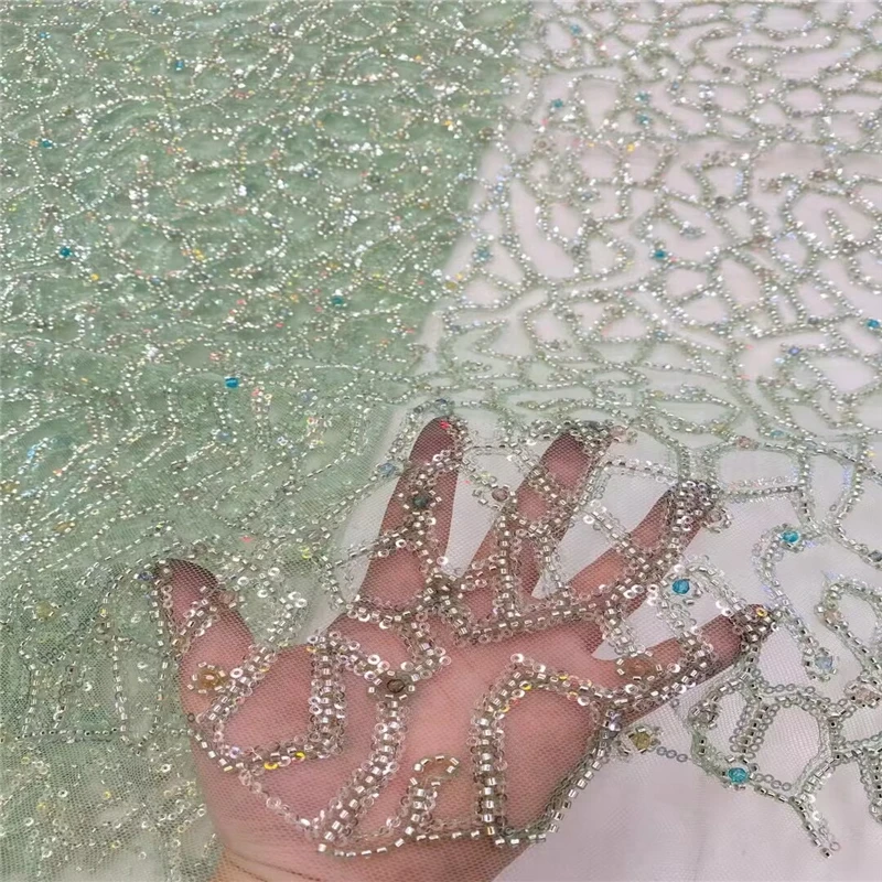 Guangzhou autumn and winter new fashion breathable encryption bead sequin embroidery wedding dress fabric