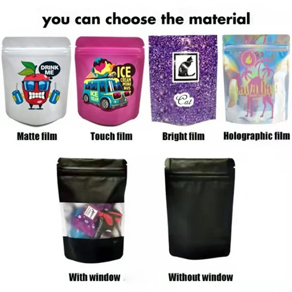 Custom Printed Resealable 3.5g 7g 12g Plastic Smell Proof Gummy Candy Edible Ziplock Stand Up Pouch Mylar Packaging Bags