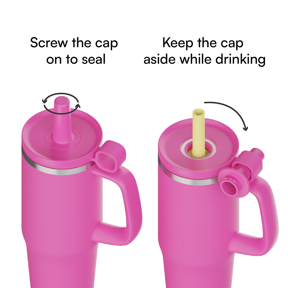 New Arrival Hot Sale Leak Proof Vacuum Stainless Steel 32 oz Insulated Mug with Handle with straw