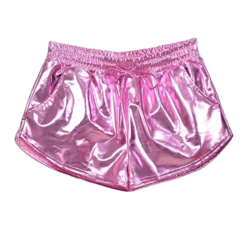 Custom Girls Metallic Shiny Shorts Mini Party Elastic Waist Casual Metallic Shorts