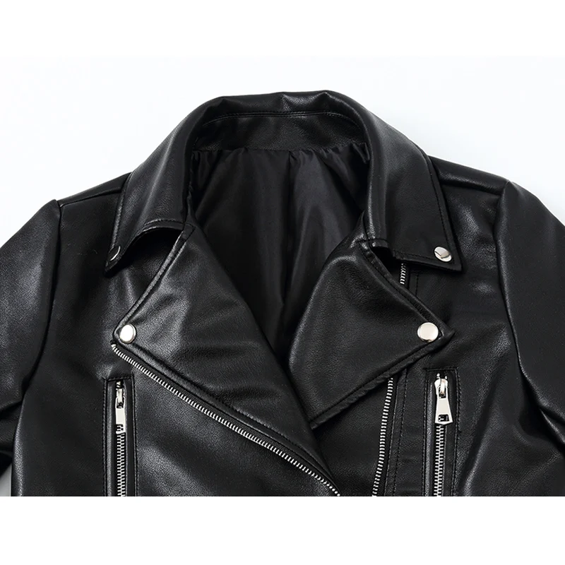 2020 New Fashion Women Autumn Winter Black Faux Leather Jackets Zipper Ladies Coat Turn-down Collar Biker Jacket
