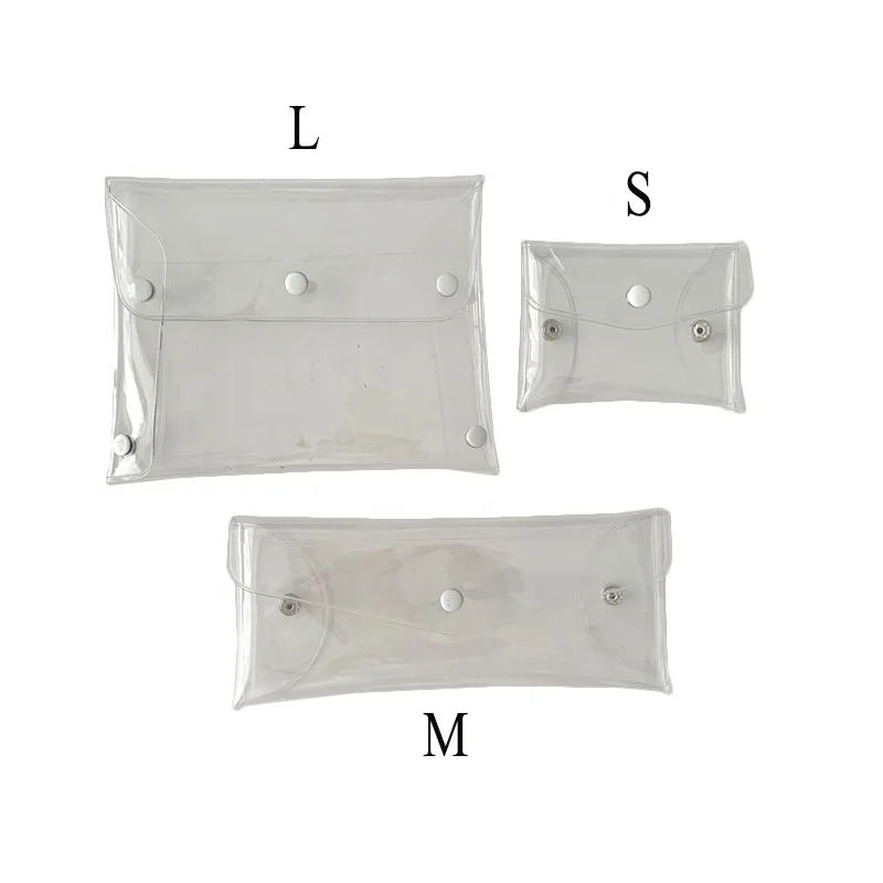 Eco friendly recycling transparent waterproof pvc cosmetics travel makeup bag with button on all sides