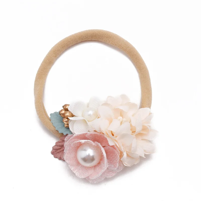 New Arrival Newborn Baby Elastic Hairband Flower Nylon Headbands For Girls Kids Hair Accessories