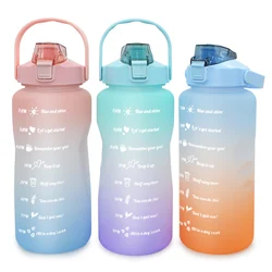 68oz 2Litre Portable Bpa Free Leak Proof Motivational Half Gallon Water Bottle With Time Marker And Straw