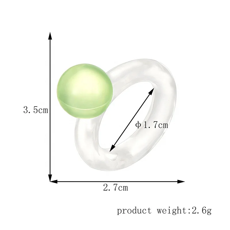 Wholesale New Arrival New Style Transparent Acrylic Ball Ring Candy Color Rings